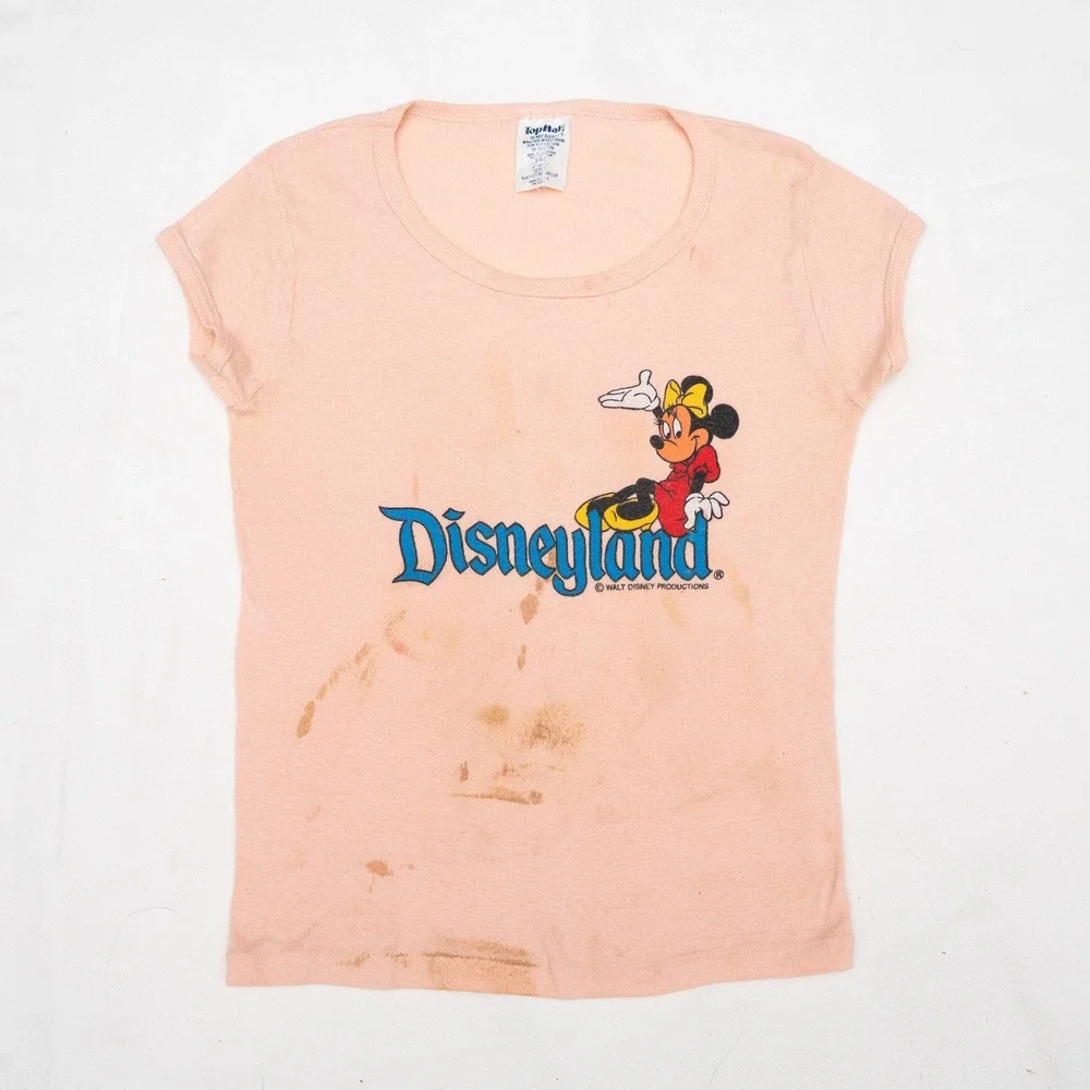 Vtg 60s 70s‎ Disneyland Minnie Mouse RInger Baby T Distressed TopHalf 8-10 Pink